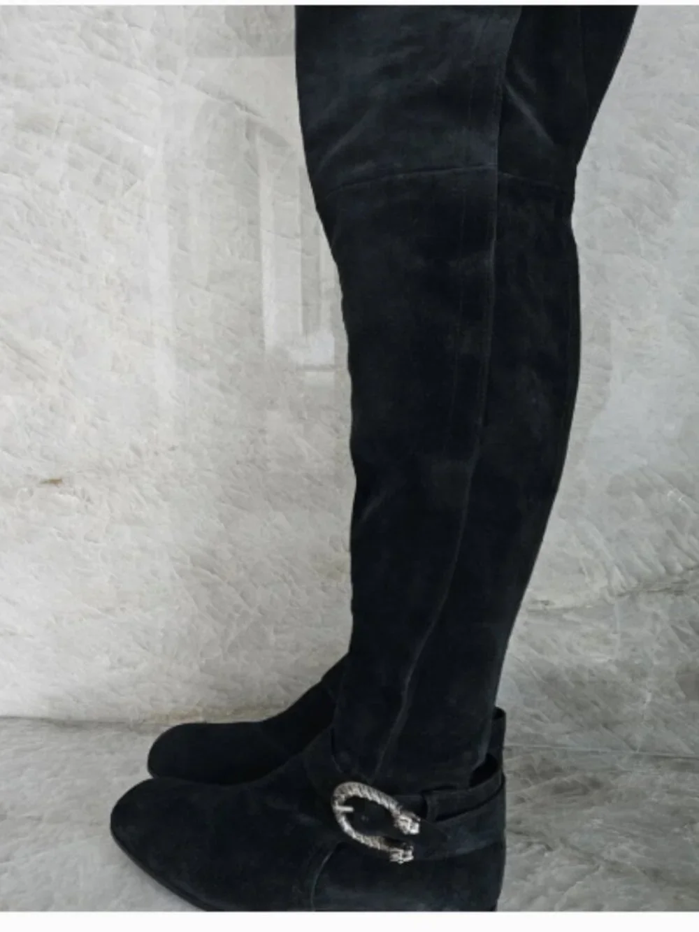Gucci Suede Over The Knee Boots Womens Sz 9 Black Dionysus Buckles Preppy Formal